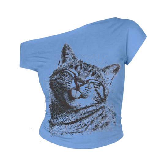 TOP ASIMÉTRICO GATITO Y LENGUA