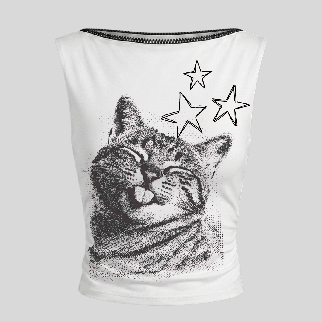 TOP CUELLO BARCO GATITO LENGUA