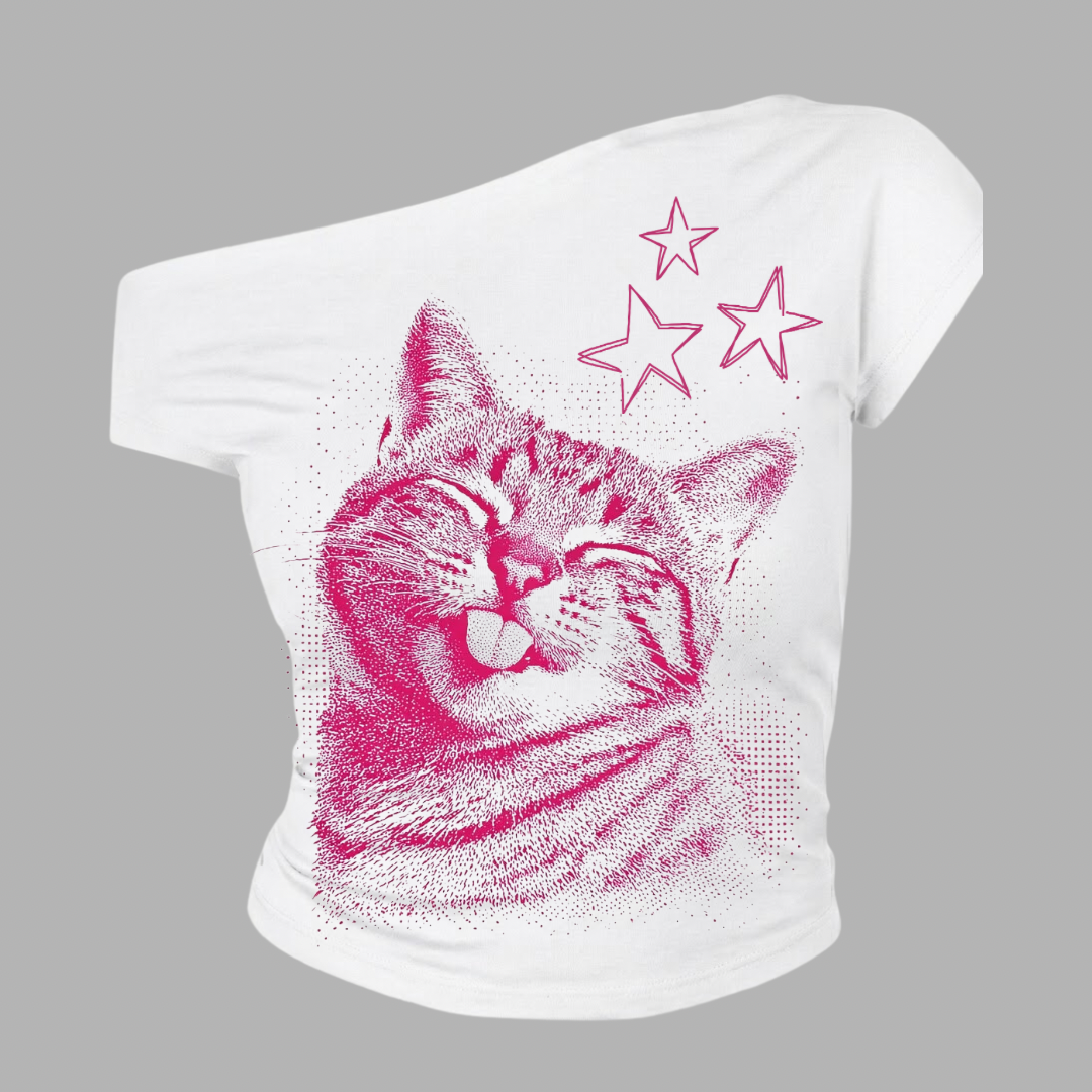 TOP ASIMÉTRICO GATITO Y LENGUA