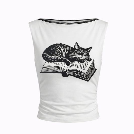 TOP CUELLO BARCO GATO Y LIBRO ANIMALES