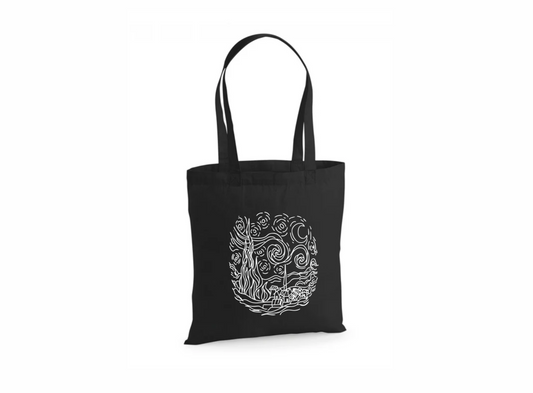 TOTE BAG NOCHE ESTRELLADA DELINEADO BLANCO VAN GOGH ARTE